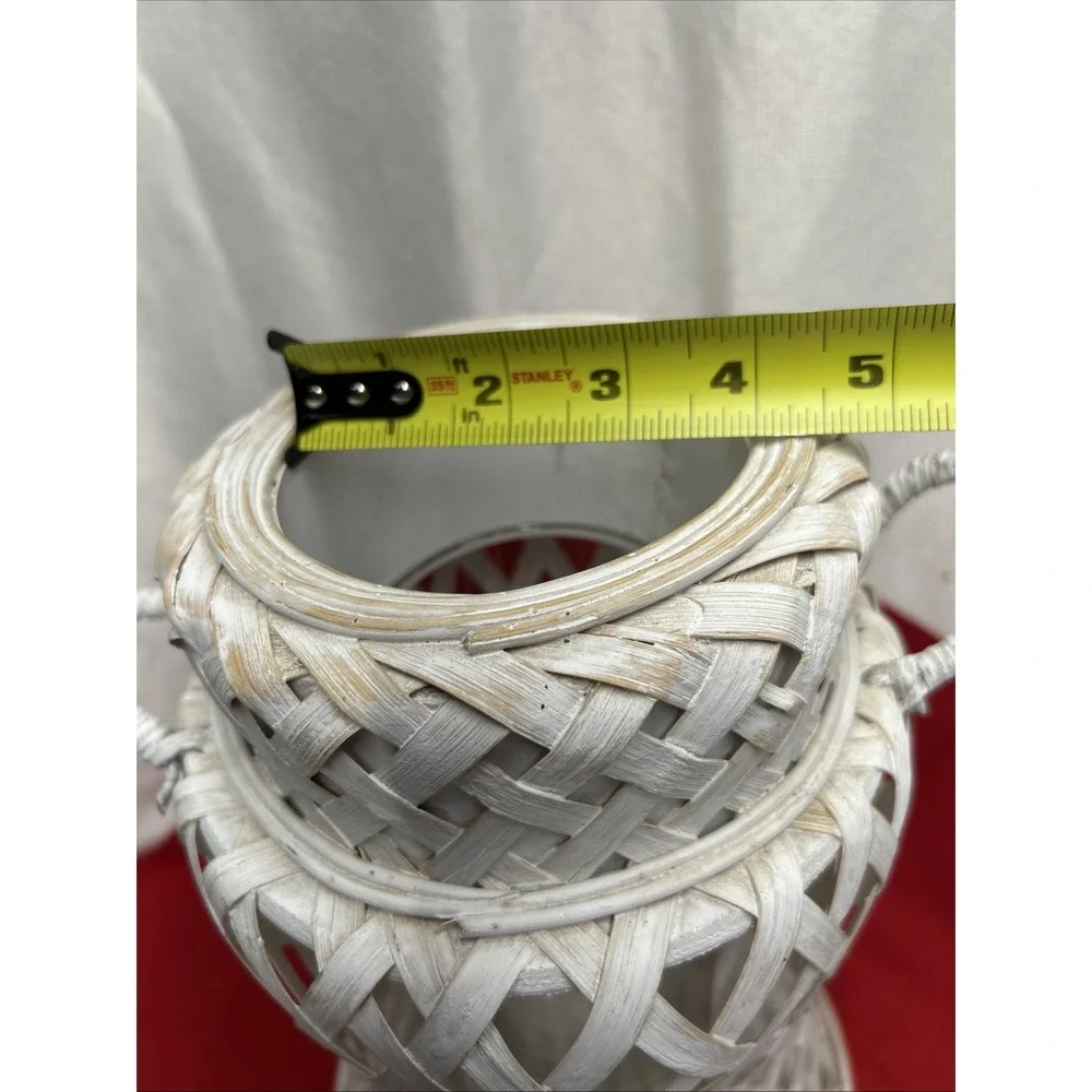 Large Whitewashed Rattan Hurricane Lantern Unique Boho Indoor Or Outdoor Decor